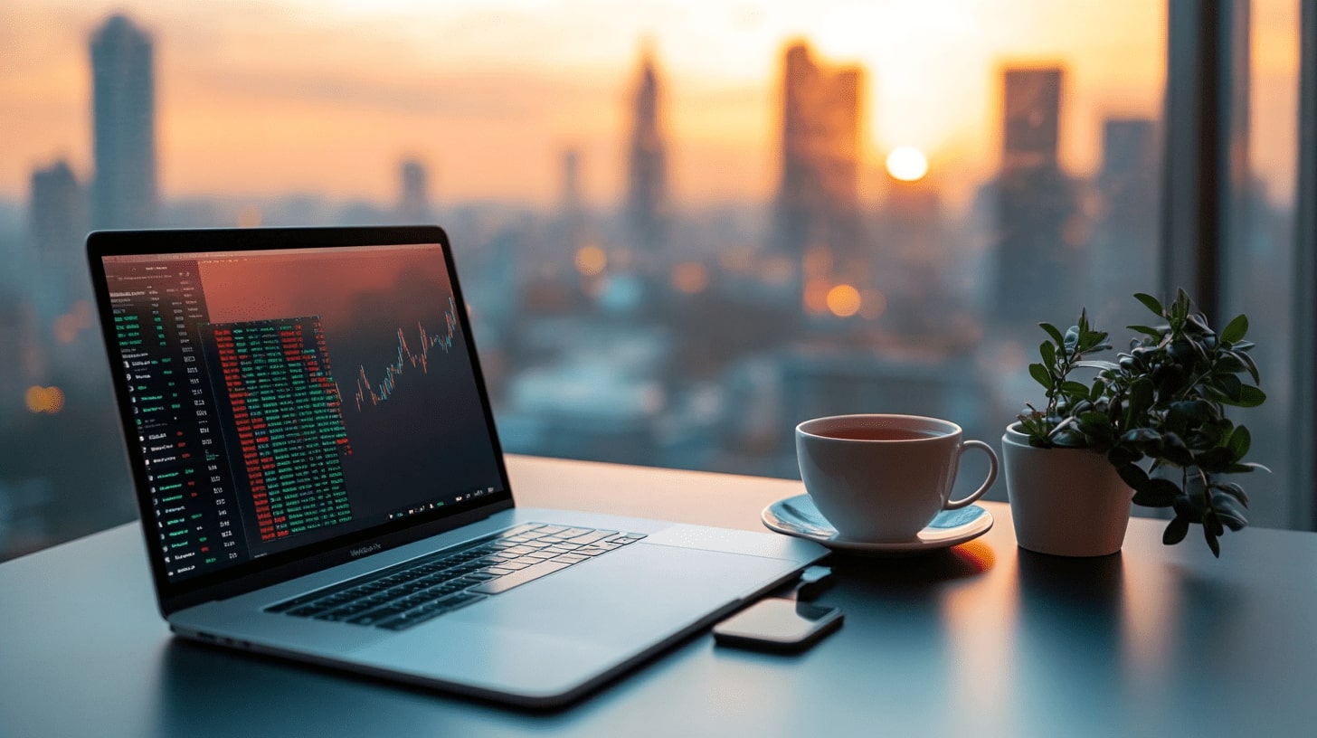 Trading chart on laptop desk Reviews